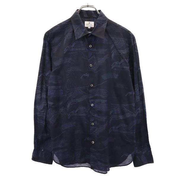 LANVIN ランバン 日本製 ロゴプリント 長袖 シャツ 48 ネイビー系
