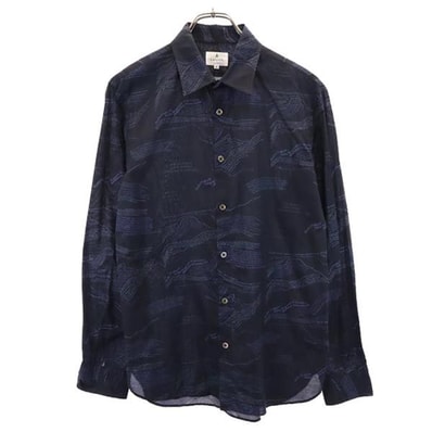 LANVIN ランバン 日本製 ロゴプリント 長袖 シャツ 48 ネイビー系