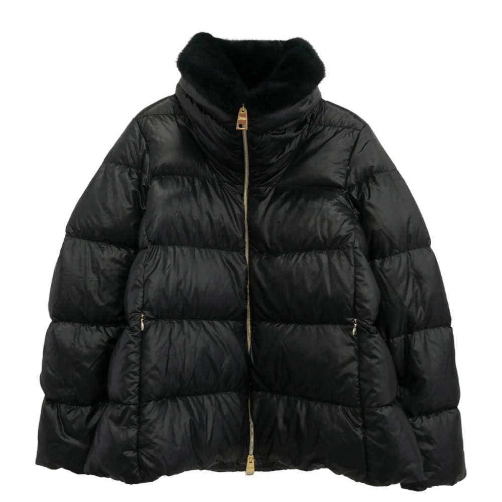 Herno ヘルノ ダウンジャケット PI001923D ナイロンウルトラライト ニューレディ フェイクファー ダウン ジャケット ブラック系 42【美品】【中古】