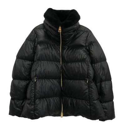 Herno ヘルノ ダウンジャケット PI001923D ナイロンウルトラライト ニューレディ フェイクファー ダウン ジャケット ブラック系 42【美品】【中古】
