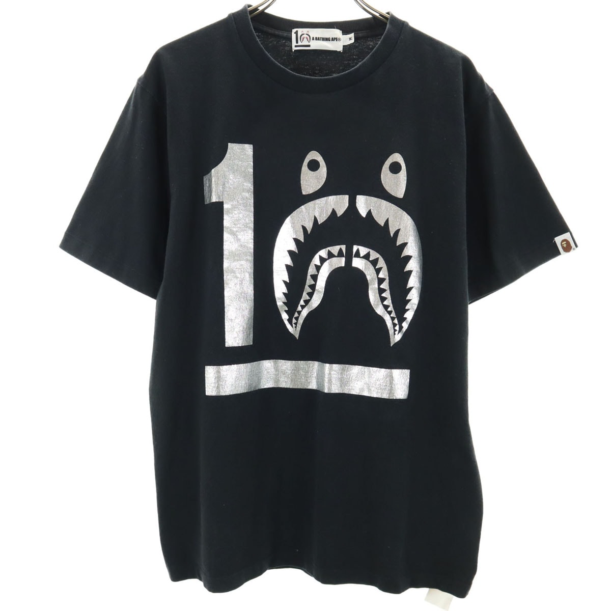 A BATHING APE アベイシングエイプ シャークプリント 半袖 Tシャツ M 黒 10周年記念