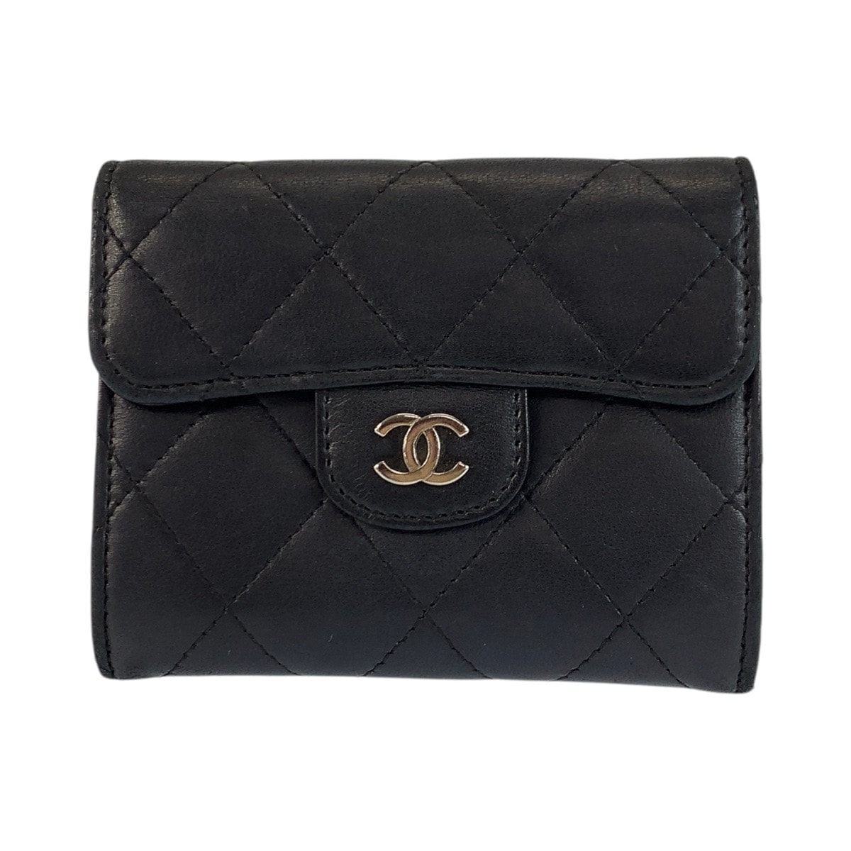 美品 CHANEL シャネル マトラッセ ブラック 黒 シルバー金具 レザー コインケース 小銭入れ 601864 【中古】