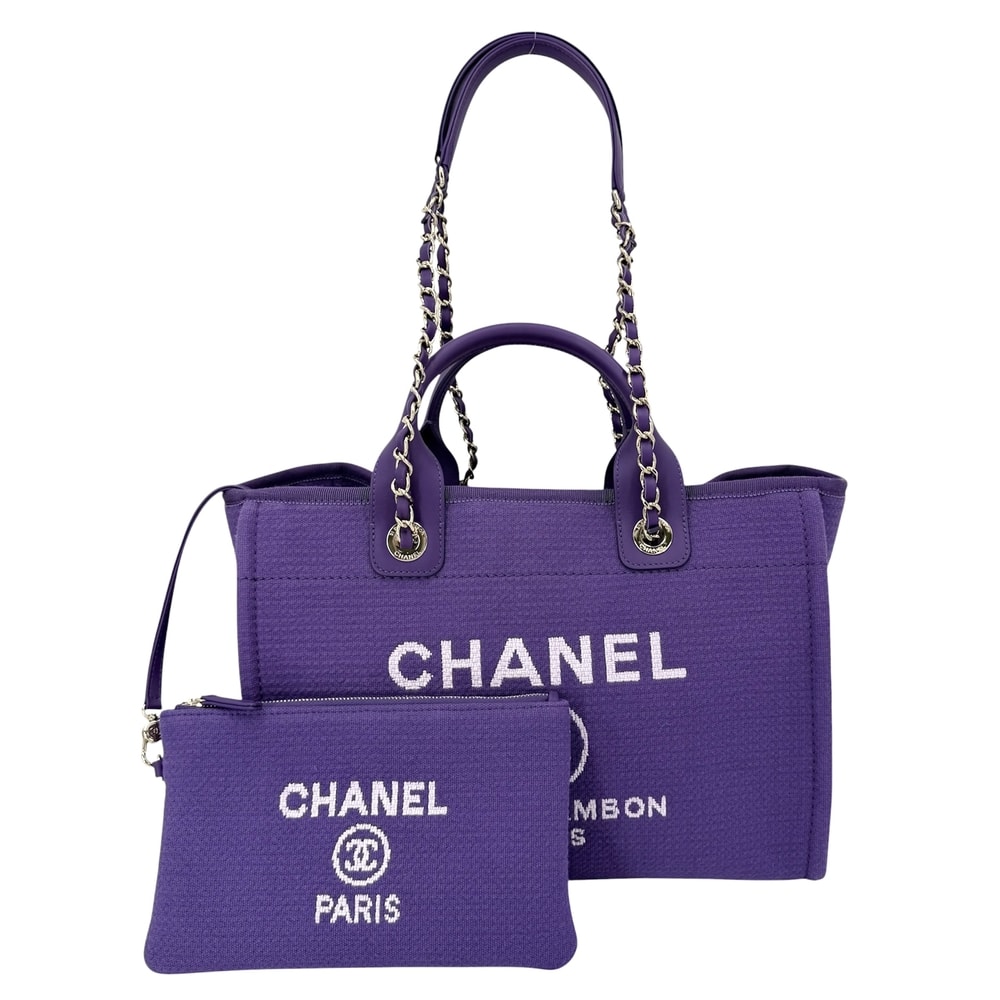 CHANEL シャネル ハンドバッグ ドーヴィルMM チェーントートバッグ ココマーク 肩掛け コットンキャンバス レザー パープル 紫
ゴールド金具 レディース 美品【中古品】