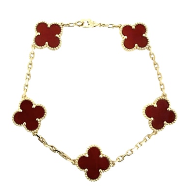 Van Cleef & Arpels ヴァンクリーフ&アーペル ブレスレット 5モチーフ ヴィンテージアルハンブラ ジュエリー アクセサリー K18イエローゴールド カーネリアン VCARD35500 レッド 赤 レディース 約11.6g 美品【中古品】