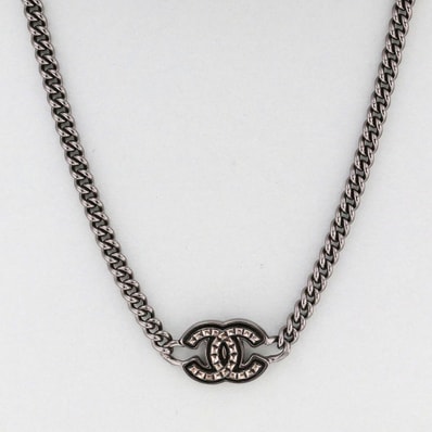 CHANEL シャネル ココマーク スタッズ チェーン ネックレス 真鍮 レディース【中古】