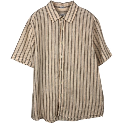 古着 90~00年代 カルバンクライン Calvin klein modern fit ストライプ柄 半袖 リネンシャツ メンズL相当 ヴィンテージ/rab182065