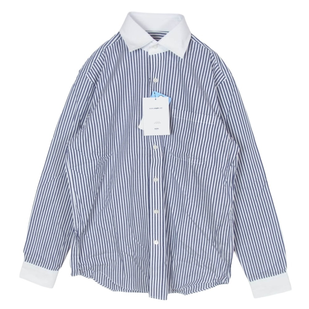 SOPHNET. ソフネット 長袖シャツ SOPH-70012 ストライプ 長袖 シャツ ネイビー系 M【美品】【中古】