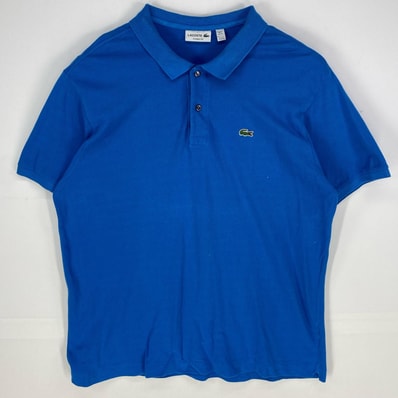 古着 ラコステ LACOSTE 鹿の子 半袖シャツ ワッペン ワンポイント ポロシャツ ロゴ ハーフボタン 3XL ブルー系 メンズ