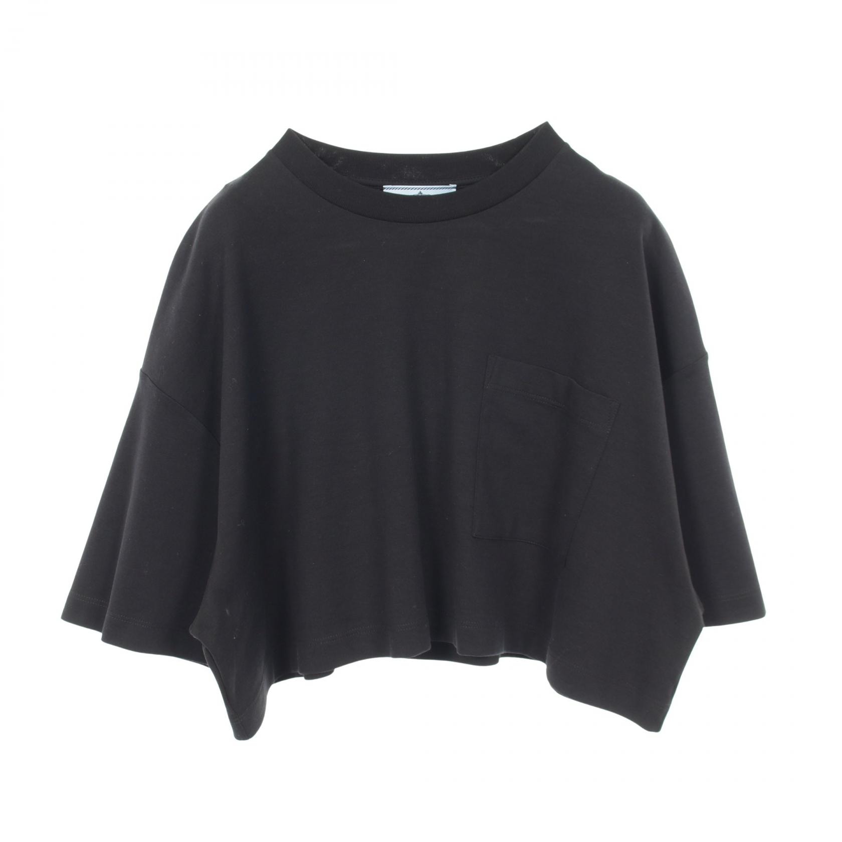 プラダ PRADA クロップド 半袖Tシャツ 衣料品 トップス コットン レディース ブラック系 【中古】