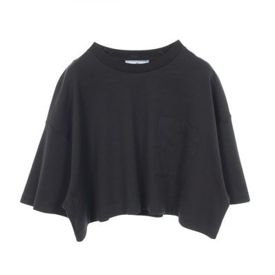 プラダ PRADA クロップド 半袖Tシャツ 衣料品 トップス コットン レディース ブラック系 【中古】