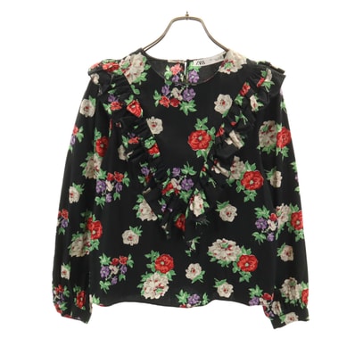 ZARA ザラ 花柄 長袖 シャツ S ブラック ブラウス