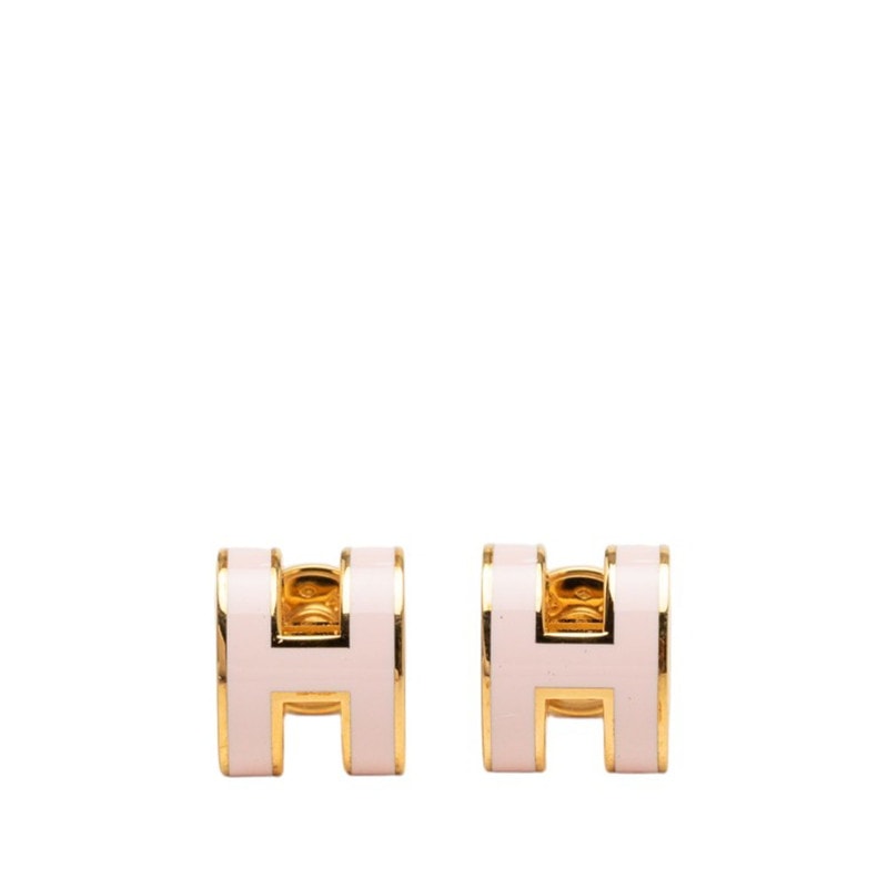 エルメス ポップアッシュ H ミニ スタッドピアス ピンク ゴールド メッキ レディース HERMES 【中古】