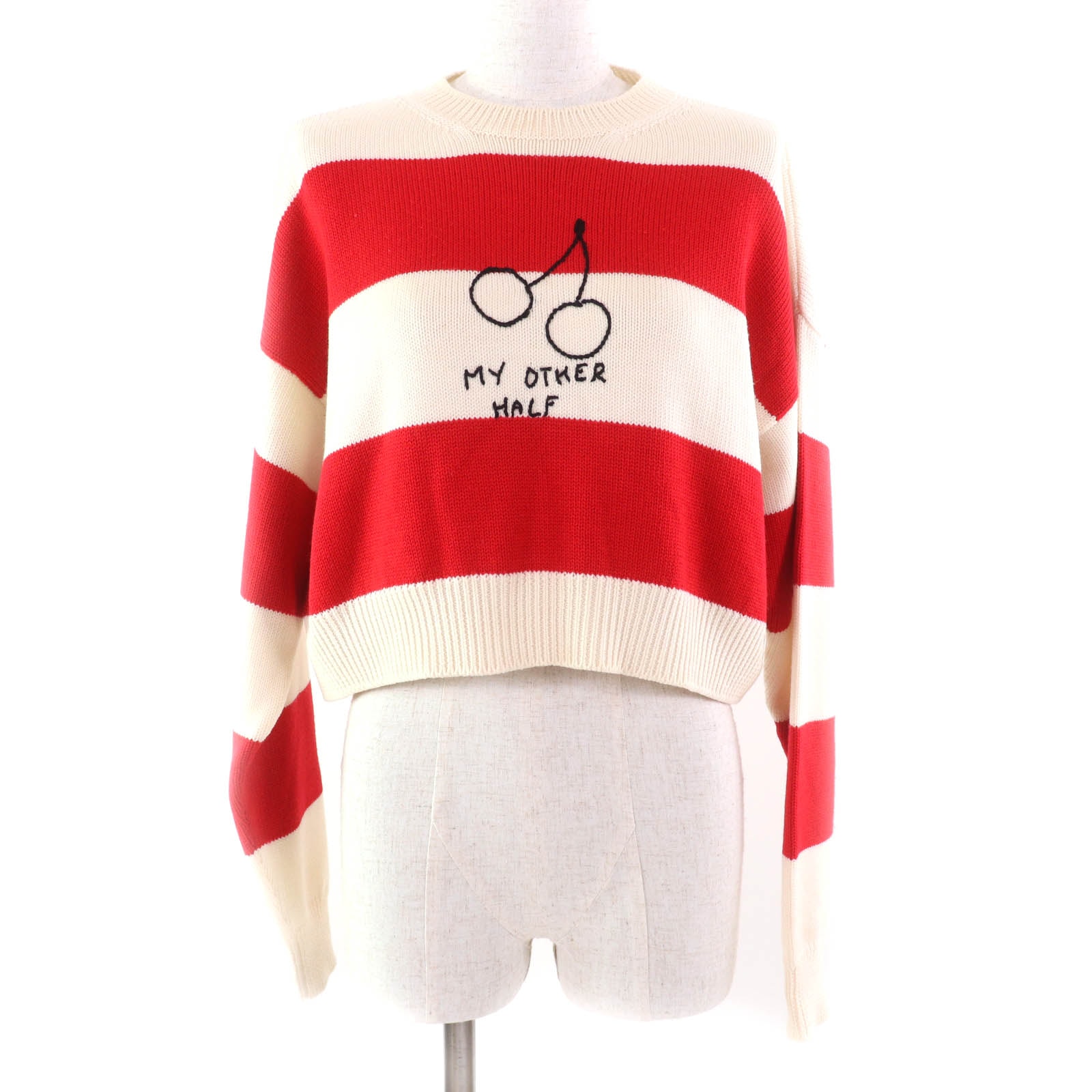 美品 ミュウ ミュウ
 セーター レッド アイボリー レディース 38 MML304
