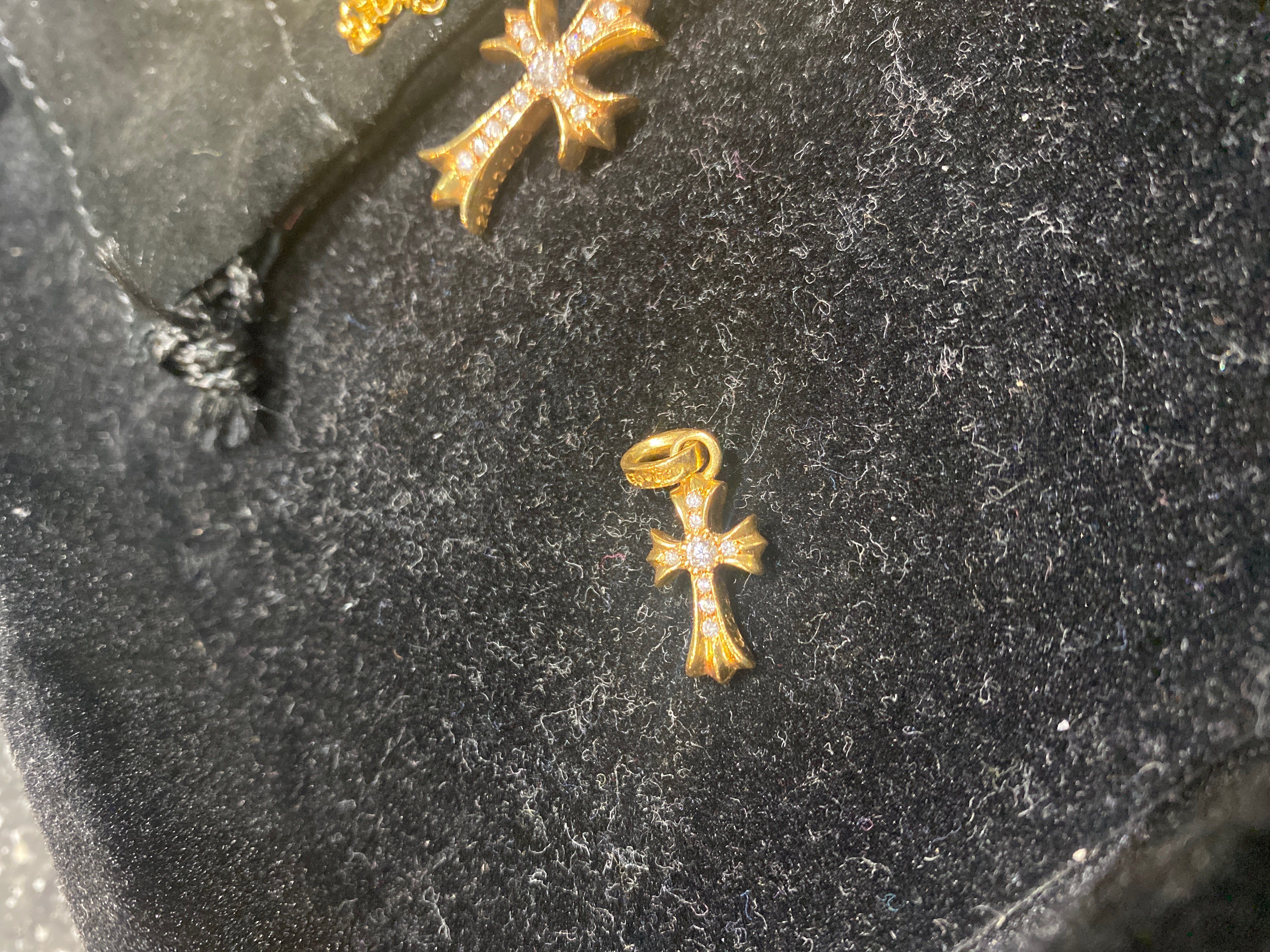 Chrome Hearts 22K CH Cross Baby Fat Charm with Pave Diamond "Yellow Gold"