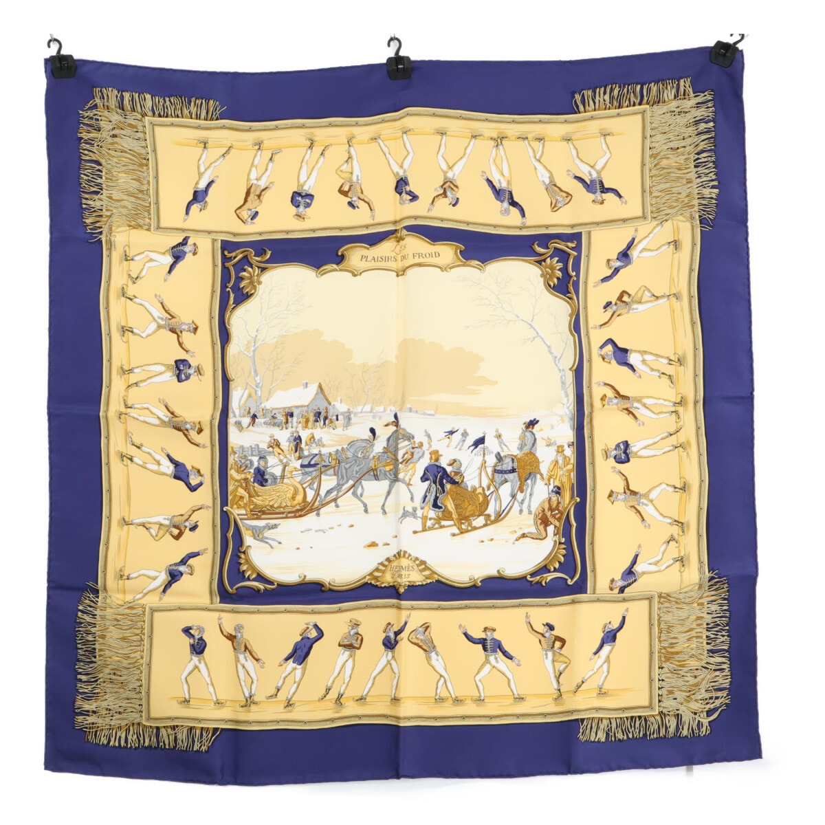 エルメス 【美品】LES PLAISIRS DU FROID 氷上の喜び シルク カレ90