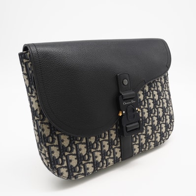 美品 Christian Dior クリスチャンディオール ディオール オブリーク ジャカード グレインドカーフスキン Saddle A5 ポーチ 2ADCA442YKS クラッチバッグ グレー ブラック キャンバス グレインカーフレザー レディース