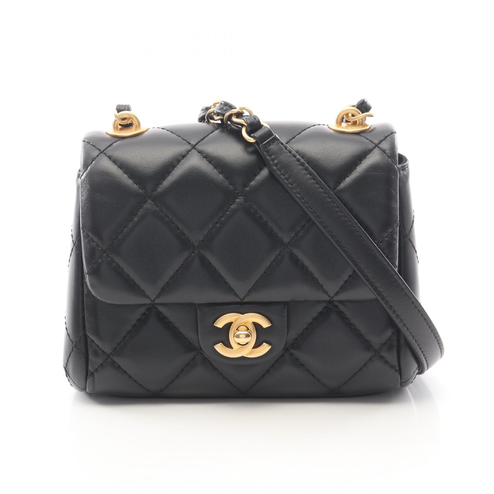 シャネル CHANEL マトラッセ スモールフラップ ショルダーバッグ バッグ ラムスキン(羊革) レディース ブラック系 AS3933 【中古】