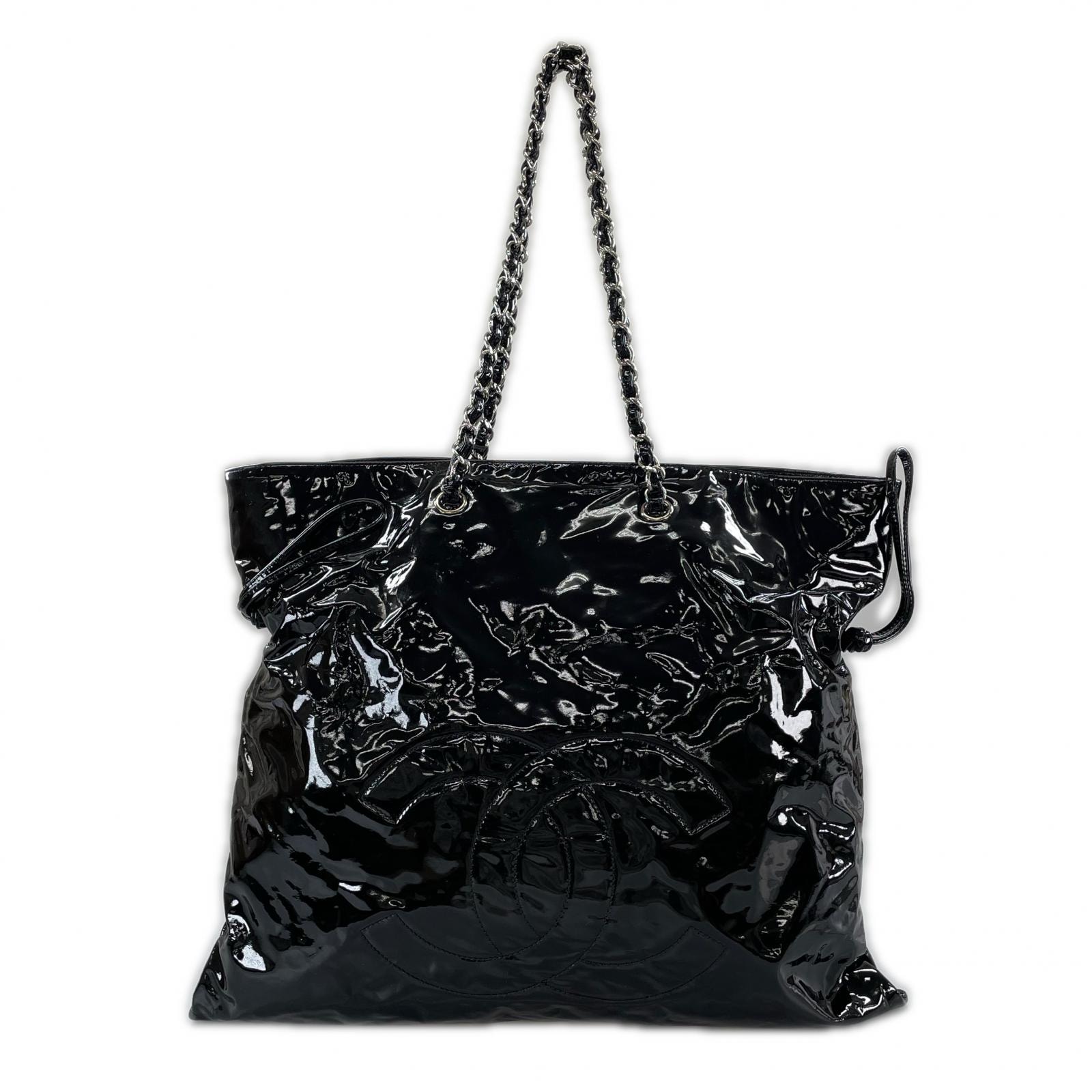 美品 CHANEL シャネル ボンボンチェーントート トートバッグ パテントレザー ブラック レディース【中古】