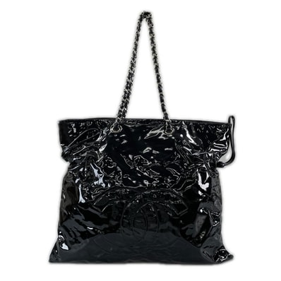 美品 CHANEL シャネル ボンボンチェーントート トートバッグ パテントレザー ブラック レディース【中古】