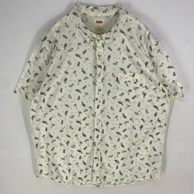 古着 リーバイス Levi's 半袖シャツ ボタンダウン ショートスリーブ ピスタグ パイナップル 2XL ホワイト系 総柄 メンズ