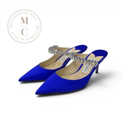 ジミーチュウ JIMMY CHOO ビング パンプス 靴 シューズ サテン ブルー ビジュー ストラップ ミュール パーティーシューズ