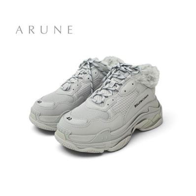 バレンシアガ BALENCIAGA トリプルS スニーカー 靴 シューズ メッシュ レザー ファー グレー 未使用 ロゴ