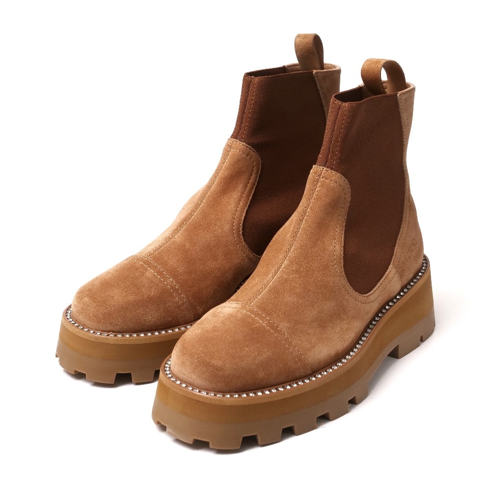 ■未使用品■JIMMY CHOO ジミーチュウ Clayton Flat ブーツ サイズ35 スエード ビジュー サイドゴア アンクルブーツ 20260218/RA7713