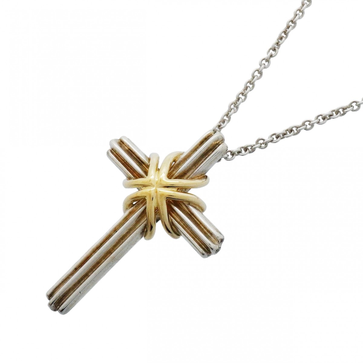 ★最終価格【6jgb0482】ティファニー ネックレス シグネチャークロス K18YG イエローゴールド シルバー925【中古】レディース