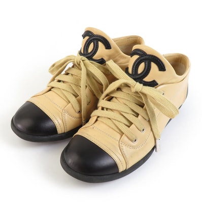 シャネル CHANEL スニーカー レザースニーカー レザー ベージュ レディース【中古】 h30451f