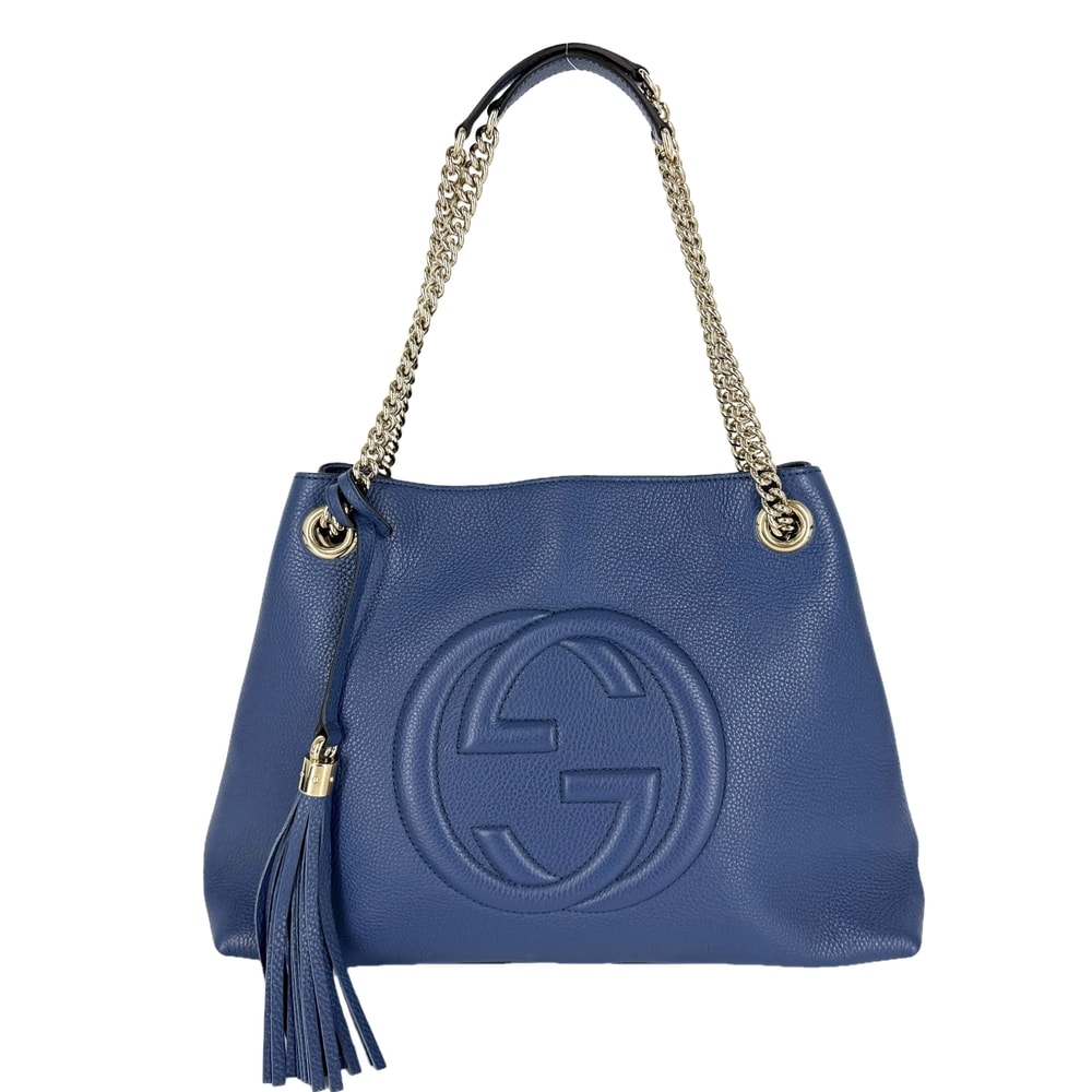 GUCCI グッチ トートバッグ ソーホー インターロッキングG 肩掛け 536196 レザー    ブルー 青 ゴールド金具 レディース【中古品】