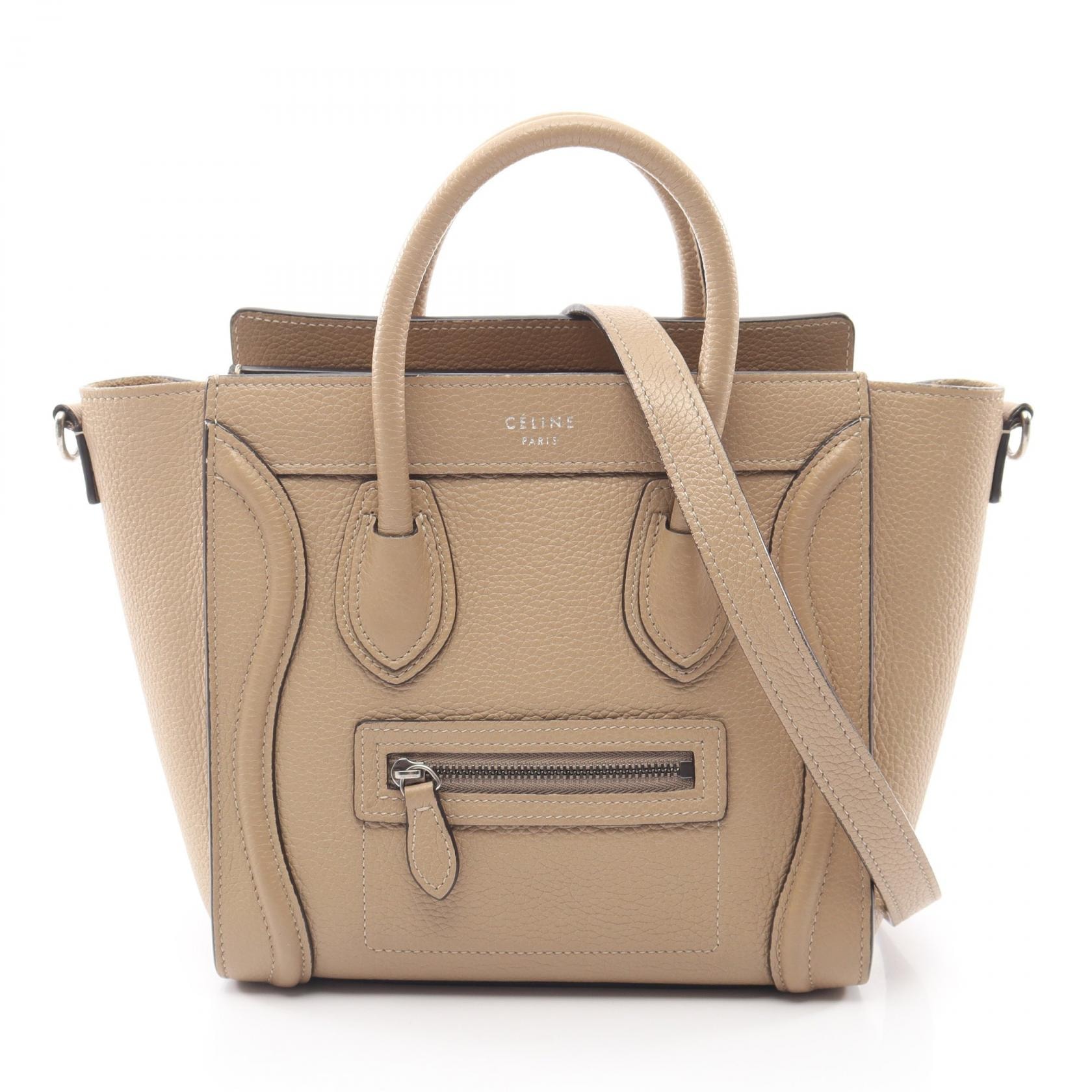 セリーヌ CELINE ラゲージ ナノショッパー 2WAY ハンドバッグ バッグ レザー レディース ベージュ系 【中古】