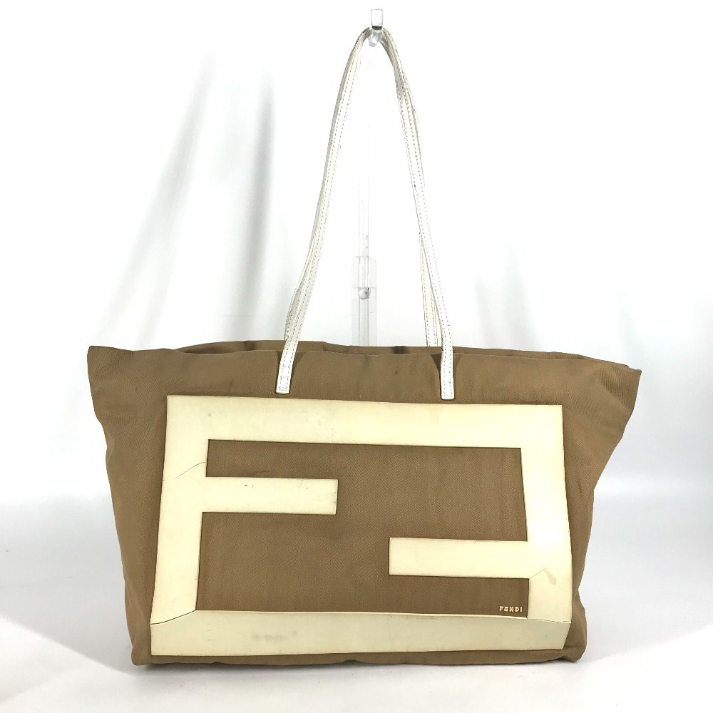 フェンディ FENDI FFロゴ ビッグロゴ 8BH185 トートバッグ カバン 肩掛け ショルダーバッグ キャンバス ベージュ