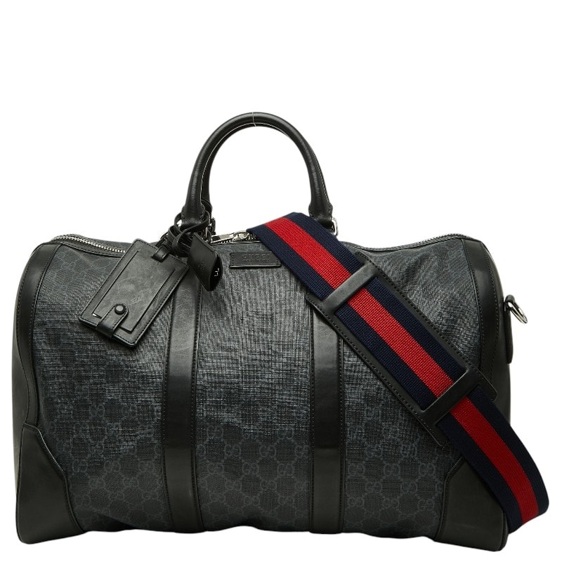 グッチ GGスプリーム ボストンバッグ ショルダーバッグ 2WAY 474131 ブラック PVC レザー レディース GUCCI 【中古】