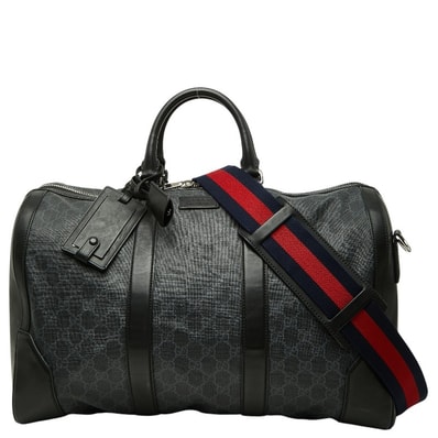 グッチ GGスプリーム ボストンバッグ ショルダーバッグ 2WAY 474131 ブラック PVC レザー レディース GUCCI 【中古】