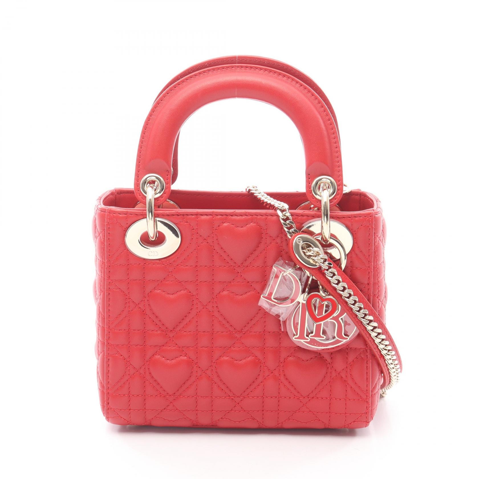 ディオール Dior レディディオール ミニ ハートカナージュ ハンドバッグ バッグ レザー レディース レッド系 【中古】