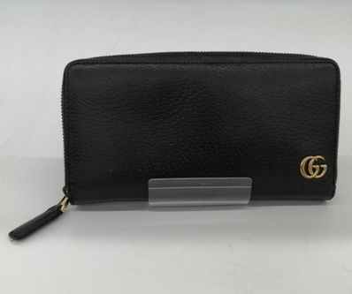 GUCCI GG Marmont Leather Zip Around Wallet "Black/Gold"