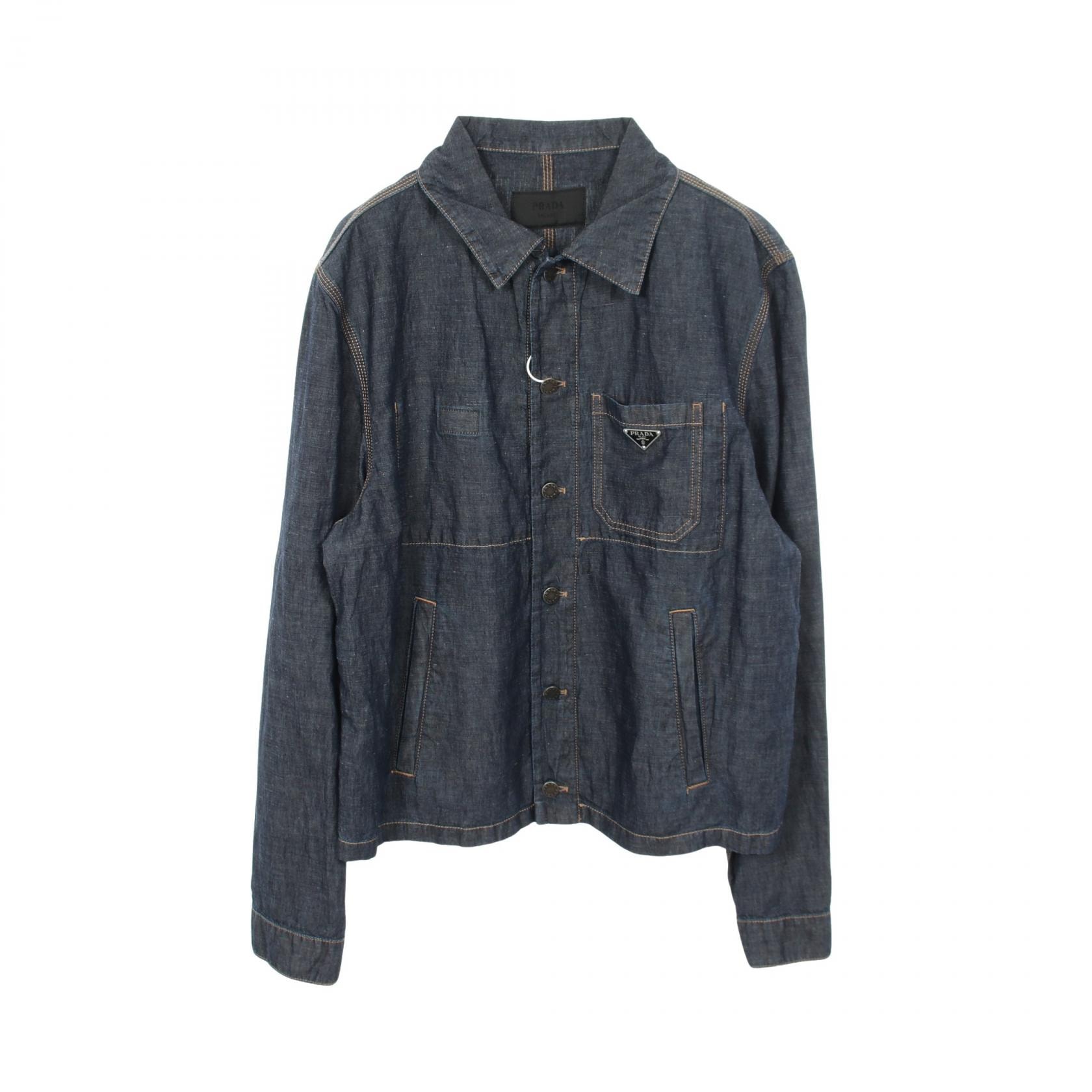 プラダ PRADA シャンブレーブルゾン 衣料品 アウター ファブリック コットン メンズ ネイビー系 GEB254 【中古】