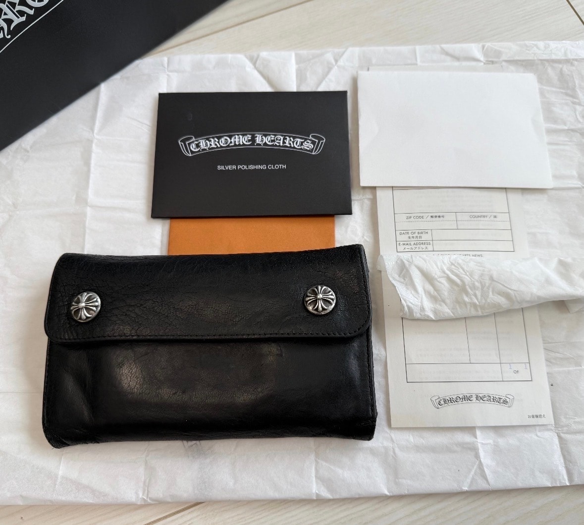 Chrome Hearts Wave Cross Ball Button Leather Wallet "Black/Silver"