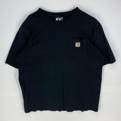 古着 カーハート Carhartt 半袖Tシャツ 胸ポケット ワンポイント ショートスリーブ クルーネック XL ブラック系 メンズ