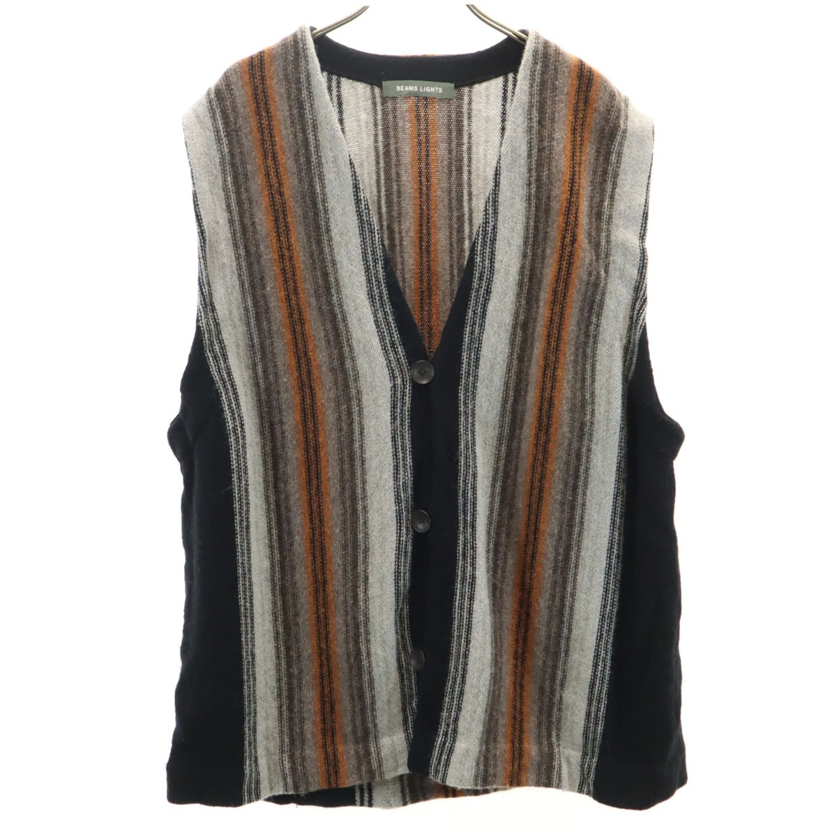 BEAMS LIGHTS ビームスライツ ストライプ柄 Vネック ニットベスト L ブラック