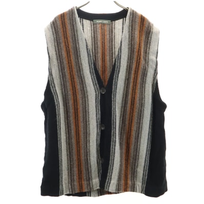 BEAMS LIGHTS ビームスライツ ストライプ柄 Vネック ニットベスト L ブラック