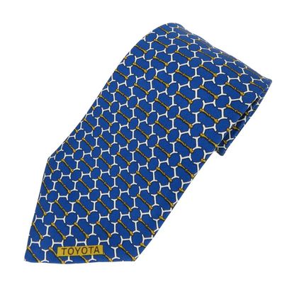 【中古】 エルメス ネクタイ トヨタ限定品 シルク ブルー ホワイト ゴールド ビジネス 紳士 スーツ メンズ 男性 HERMES
