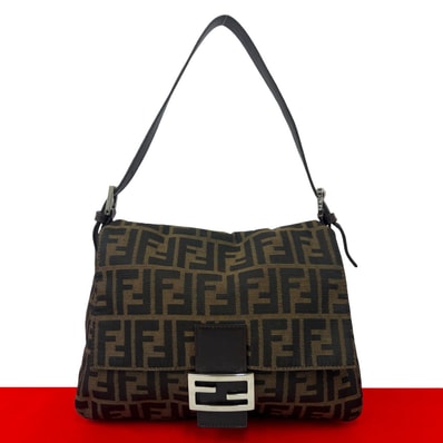FENDI フェンディ マンマバケット ズッカ FF ロゴ 金具 キャンバス レザー ショルダーバッグ ブラウン
37128
