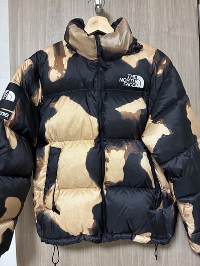 Supreme x The North Face Bleached Denim Print Nuptse Jacket "Black"