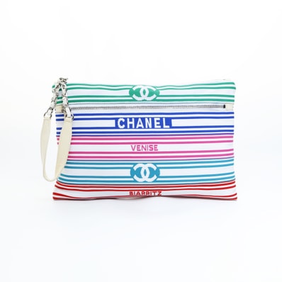 シャネル CHANEL 27番台 2019 コットン キャンバス マルチカラー ココマーク クラッチバッグ【中古】