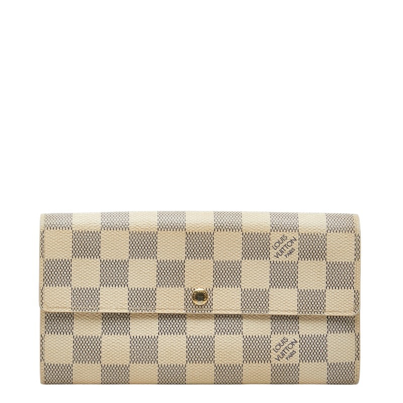 ルイ ヴィトン ダミエ アズール ポルトフォイユ サラ 長財布 N61735 ホワイト PVC レザー レディース LOUIS VUITTON 【中古】
