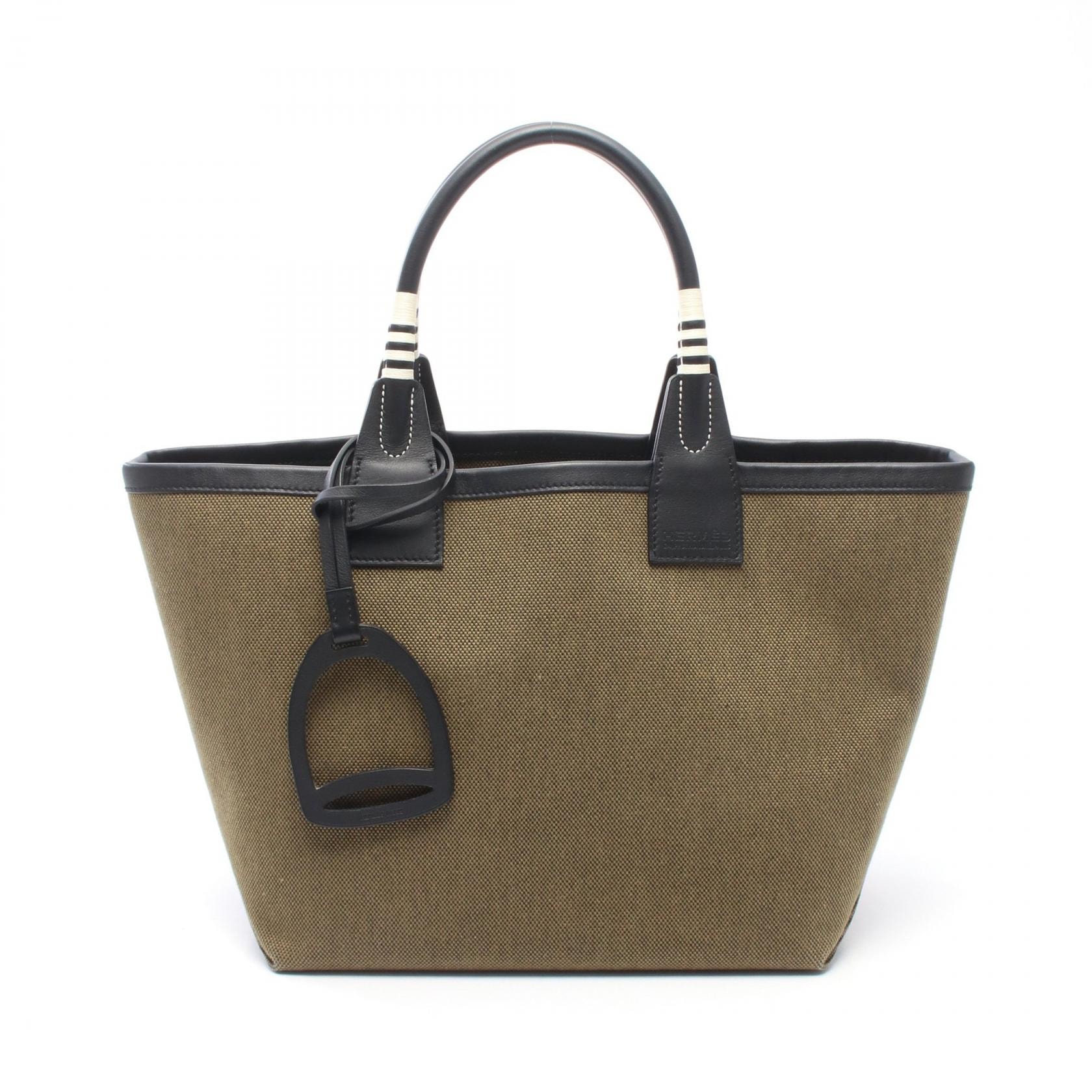 エルメス HERMES スティープル25 トートバッグ バッグ トワルアッシュ / ヴォースイフト トワルアッシュ U刻印(2022年製造) レディース カーキ系 / ブラック系 【中古】