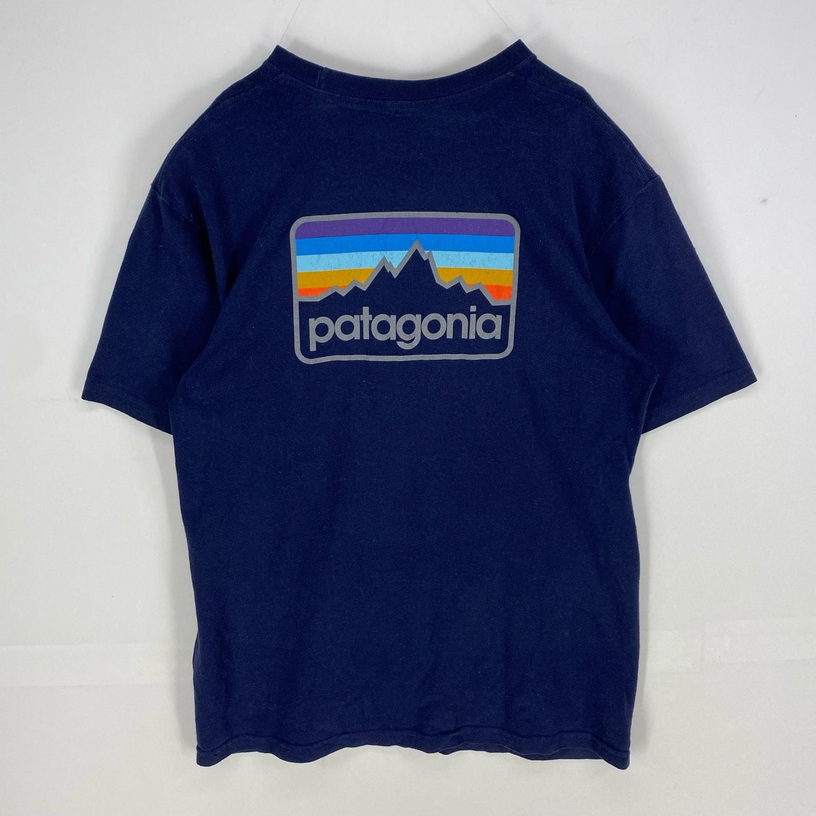 古着 パタゴニア patagonia 半袖Tシャツ クルーネック ロゴプリント ショートスリーブ M  ネイビー系 バックプリント メンズ