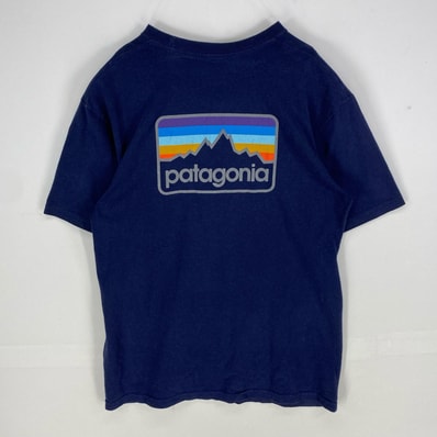古着 パタゴニア patagonia 半袖Tシャツ クルーネック ロゴプリント ショートスリーブ M ネイビー系 バックプリント メンズ