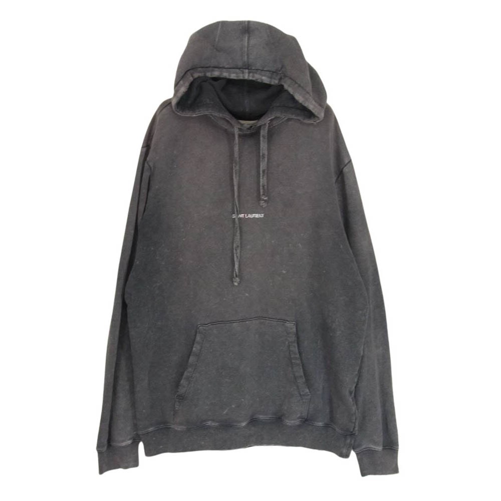 SAINT LAURENT サンローラン パーカー 18SS 09TX 500648 YB2MF 1059 PARIS Washed Logo Sweatshirt パリ ウォッシュド ダメージ加工 フロントロゴ プルオーバー パーカー グレー系 S【中古】